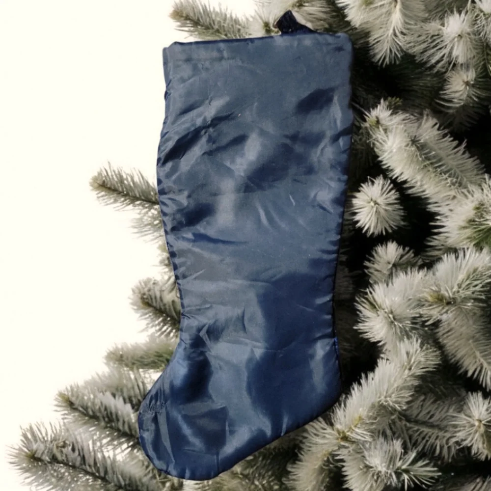 Vtg Dark Blue Velvet Christmas Stocking 2 Beads Tassel